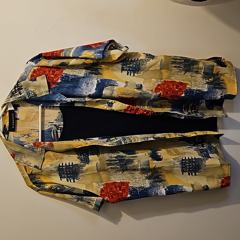 Elegancia Women's XL Button Down Blouse With 2Pc Look Short Sleeve Top #W-564